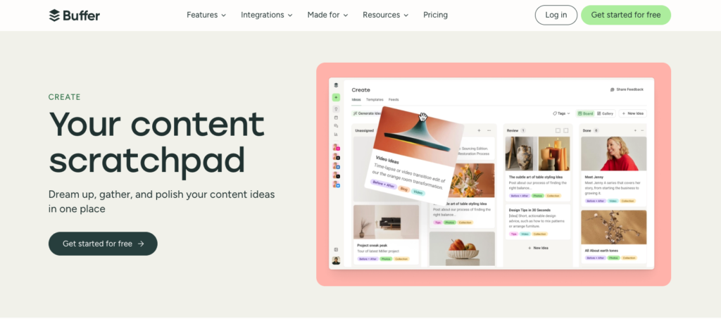 Buffer create homepage