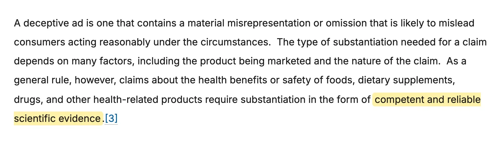 FTC Health Products Compliance Guidance saying health claims about foods, dietary supplements and drugs require competent and reliable scientific evidence